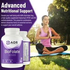 AOR AOR BioFolate 1mg Methylfolate 5-MTHF Plus B12 Supplement, 30 Caps 30-Day Supply - Vegan, Non-GMO & Gluten-Free, Active Vitamin B9 Folate, Methyl B12 for Cardiovascular Support & Nutritional Wellness