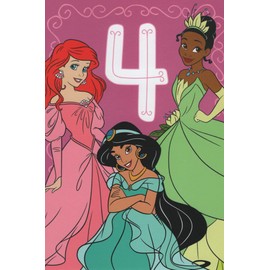 Princess Happy 4th Birthday Card for Daughter with Princesses with Ariel, Jasmine and Tiana