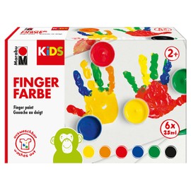 Marabu 0303000050800 KiDS Finger Paint Set with 6 Bright Colours 35 ml Each Paraben-Free, Vegan, Lactose-Free, Gluten-Free, Suitable for Painting for Nursery, School, Therapy and Home