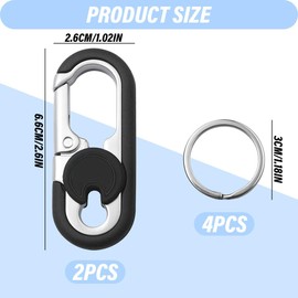 SLIVERBA Pack of 2 Keyring Carabiner, Stainless Steel Key Carabina, Car Key Ring with 4 Key Ring, Mini Outdoor Tools, Men and Women (Black), black, Unit size