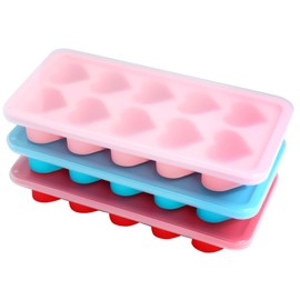 3 Pcs Heart Ice Cube Trays,Ice Maker,Silicone Molds with Removable Lid,Stackable Ice Trays with Covers(Pink,Blue,Red)