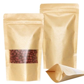 SumDirect 50 STK 12 x 20 cm Braune Papier Beutel Mit Sichtfenster, Papietütchen Kraftpapier mit Boden für Die Verpackung von Kaffee,Tee Lebensmittel