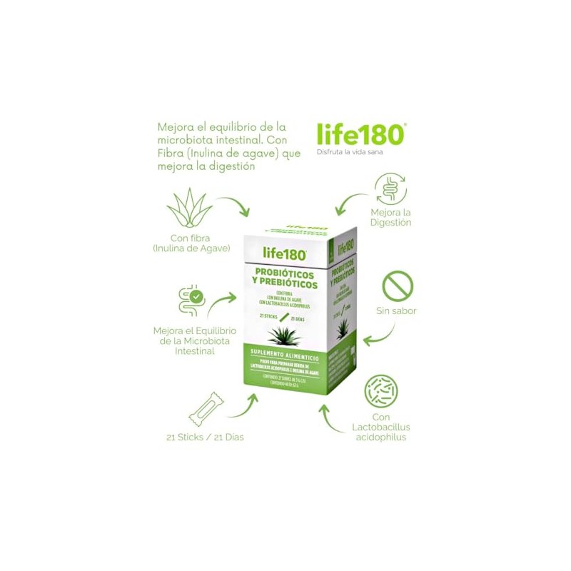 Life180 Probióticos y Prebióticos con Inulina de Agave, Sin Sabor,