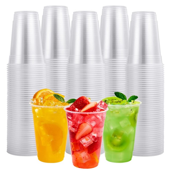 FOCUSLINE 300pack 16 oz Clear Plastic Cups Disposable, Plastic Clear Cups Reusable, Clear Plastic DrinkIng Cups for Water, Juice, Soda, Ice Coffee