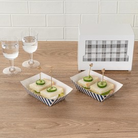 Bio Tek 1/2 Pound Food Boats, 50 Disposable Paper Food Trays - Heavy-Duty, Greaseproof, Striped Paper Food Boats, For Snacks, Appetizers, Or Treats, Use At Parties Or Carnivals - Restaurantware