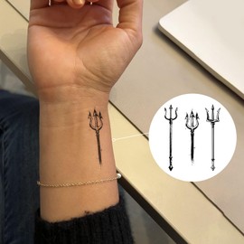 UBICA Semi Permanent Tattoo, Long Lasting 1-2 Week Oceans Temporary Tattoos(Trident), 2 Sheets Minimalist Waterproof Fake Tattoos Stickers for Arm, Non-Reflective, Unique Design