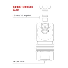TOPRING 22.867 TOPQUIK SC Quick-Connect Coupler, 1/2 Industrial Plug Profile, 3/8(F) NPT Inlet, (RTC 460.11 SNO 17 / SC-H/TST 20500109), Series 22