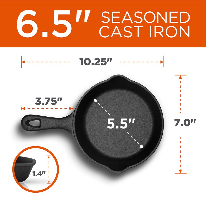 COMMERCIAL CHEF 6.5 Inch Cast Iron Skillet, Black