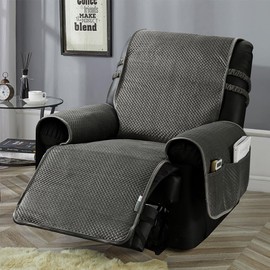 STONECREST Recliner Chair Cover, Water Resistant Velvet Quilted Slipcover, Stay in Place (Dark Grey/Grey, Recliner 23" Regular)