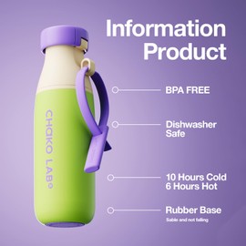 CHAKO LAB Insulated Stainless Steel Water Bottle with Two Strap | BPA-Free Leak Proof | 17oz Bottle with Spout Lid & Straw | Melon Cheese