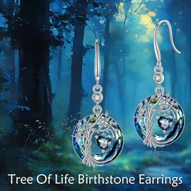 Tree of Life Earrings 925 Sterling Silver Dainty Aurora Stone Alexandrite Dangle Drop Gemstone Earring June Birthstone Fine Jewelry Birthday Christmas Gifts for Women Her