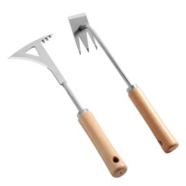 OITUGG Weed Remover Tool set of 2 pcs, Include 1 pcs Weed Kinfe and 1 pcs 3-Claw Weed Rake, Weed Extractor Tool for Patio and Garden, with Wood Handle, Size 12.6 inch
