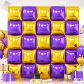 Metallic Purple Gold and Silver Double Sided Square Foil Balloons Wall,19 Inches Chrome Foil Balloons Tunnel Arch Kit for Bachelorette,Anniversary,Graduation,Birthday Party Background Decoration