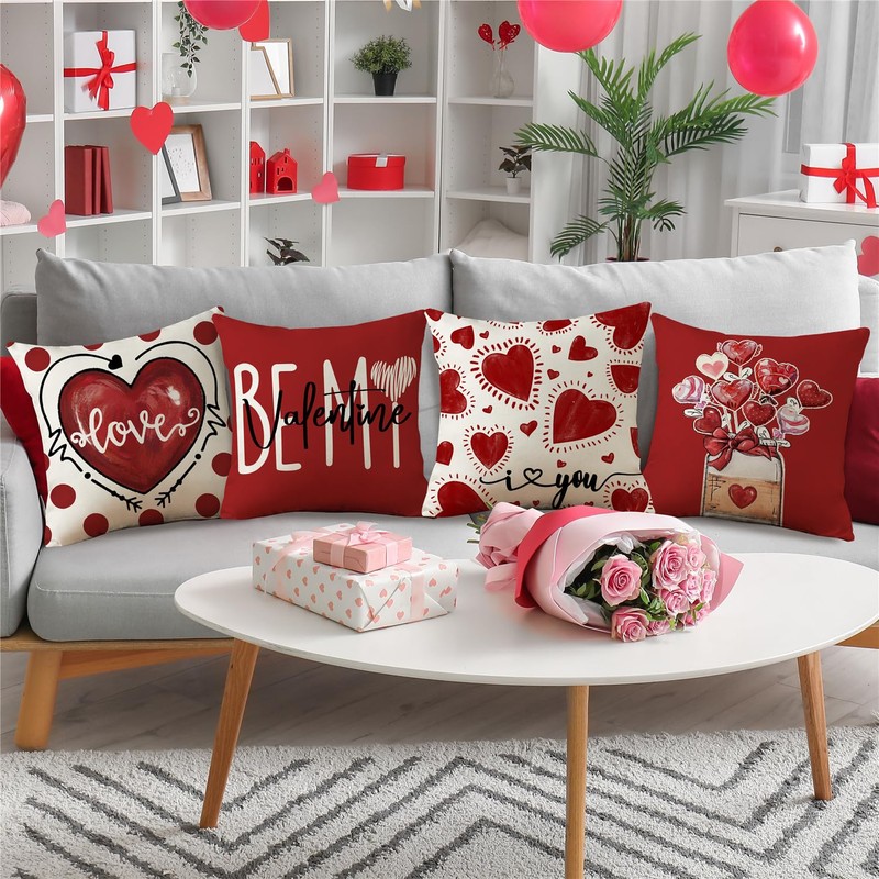 Valentine's Day Polka Dots Love Heart Mason Jar Throw Pillow