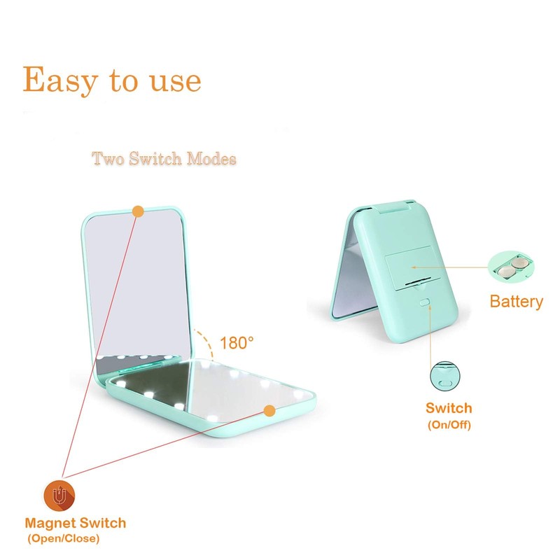 Kintion Pocket Mirror, 1X/3X Magnification LED Compact Travel Makeup Mirror