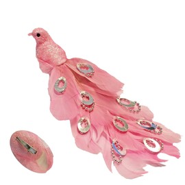 21cm Long Beaded Tail Peacock Clip on Bird Christmas Tree Decoration - Pink