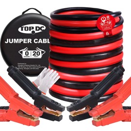 TOPDC Heavy Duty Jumper Cables 0 Gauge 20 Feet 1000Amp Booster Cables for Car Battery, 2/0 Gauge Cables for 12V & 24V Diesel Trucks,SUVs and Trucks, Protable Jumper Cables Kit with Case, Gloves