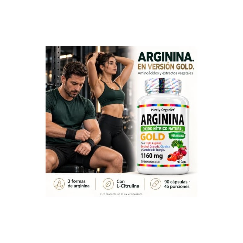 Purely Organics Arginina Gold, L-Arginina, Citrulina y Betabel, 90 Cápsulas