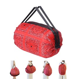 GIMIRO Multifunctional Foldable Bag Travel Duffel Backpack Handbag Shoulder Bag Large Capacity Shopping Bags Sports Fitness Bags, Red Bohemia, Bag