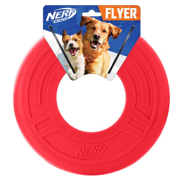 Nerf Dog Atomic Flyer Dog Toy, Flying Disc, Lightweight, Durable and Water Resistant, Great for Beach and Pool, 10 inch Diameter, for Medium/Large Breeds, Single Unit, Red