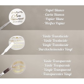 Stickers with Name and Date, Transparent Stickers for Invitations, Wedding, Christening, Engagement, Communion, Birthday, Party, Vintage, Stamp, Model 6, Customisable
