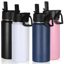 Volhoply 16 OZ Kids Water Bottle Bulk 4 Pack,Insulated Sports Bottles with Straw Lid,Stainless Steel Bottle with Handle Keep Cold & Hot,Double Wall Vacuum Thermos Cups for School,Girls(Mix,Set of 4)