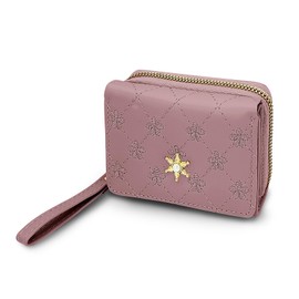 AdiStylinno Women's Small Purse Flower Print Triple-fold Purse Women's Small Purse Fashion Wallet with 7 Card Slots 1 Bill Compartment 2 Zip Coin Pockets 1 ID Window, purple, Minimalist