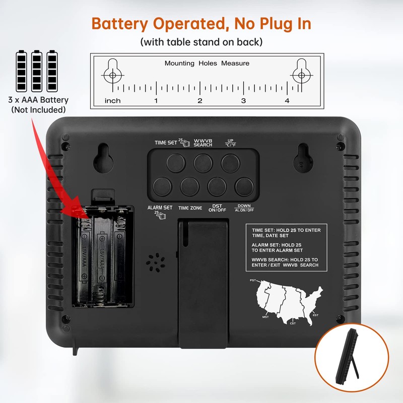 WallarGe Atomic Digital Wall Clock Battery Operated, Self-Setting, Large Display