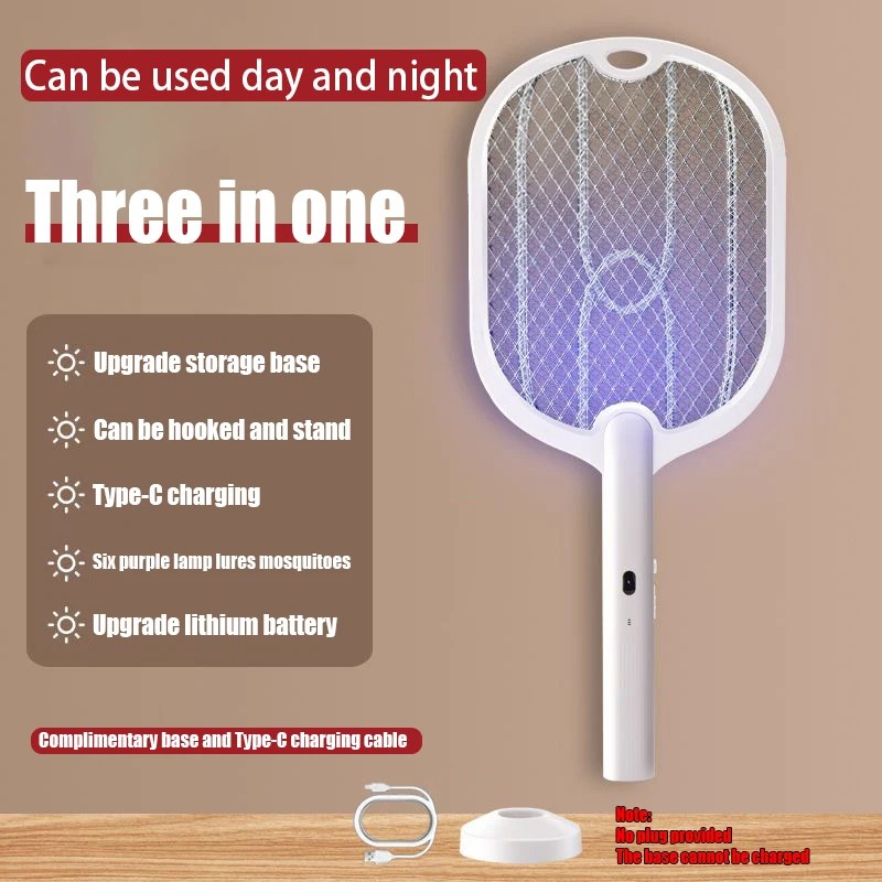 3-in-1 Electric Mosquito Swatter for Home – 3000V Rechargeable Bug