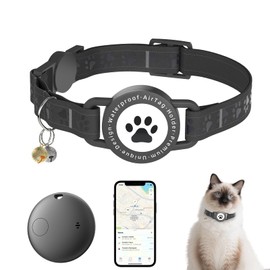 Cat Tracker Collar Waterproof - Cat Collar Breakaway - Smart Pet Activity Tracker - Breakaway Tractive with Reflective Pattern - Comfortable Padding, Adjustable (Black)