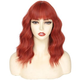 Miuric Red wig for women Short Wavy Wigs with Bangs Curly Bob Wig Shoulder Length Women's Wigs Synthetic Heat Resistant Fiber Wigs for Daily Party Use (14 Inches)