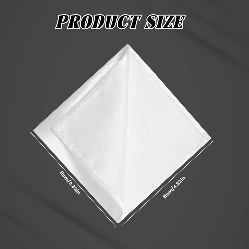 White Pocket Squares for Men, 4.3" White Satin Silk Handkerchief,