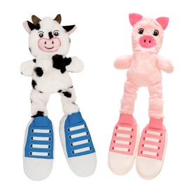 Pet Factory Squeaky Sneakers Bungee Tug Plush Dog Toy, Randomly Selected - Cow OR Pig, One Size