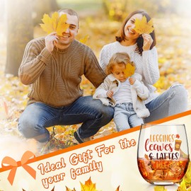 Layhit 6 Pieces Fall Stemless Wine Glass Fall Drinking Glasses Autumn Thanksgiving Cups Hello Pumpkin Fall Leaves Pumpkin Spice 12oz Wine Tumbler for Table Decor Christmas Holiday Seasonal Gift Ideas