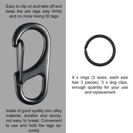 12 Pieces Dog Tag Clips Pet Tag Rings ID Holder for Dogs and Cats, 3 Sizes