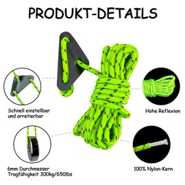 makstore 6 mm Nylon Reflective Guy Ropes for Camping, 4 x 4 m Tent Cord with Rope Tensioner Tent Line - Tensioning Cord - Camping Cord - Rope Tensioner