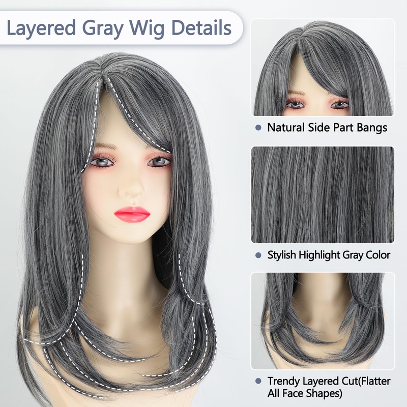 18 Inch Gray Wigs for Women 2x3.5 Realistic Scalp Highlight