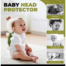 Baby Head Protector Backpack, Comfortable & Safe, Baby Walking Harness, 4 Cabinet Locks & 4 Baby Proof Corners & Edges, Cute Green Turtle.