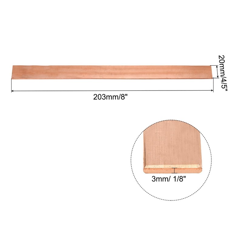 sourcing map 2Pcs 8" x 4/5" Copper Flat Bar,1/8" Thickness
