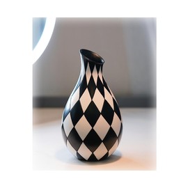 Modern Geometric Polyresin Handmade Vase, Nordic Style Decorative Centrepiece, Living Room Table Decor (Black/Whith003)