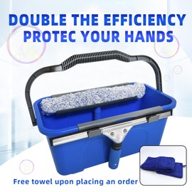 HYCDFCS Squeegee with Shelf Storage for Window Cleaning,Window Cleaning Squeegee kit with Bucket&Microfiber Scrubber,Bathroom,Shower Doors,Mirrors,Tiles,and Car Windows