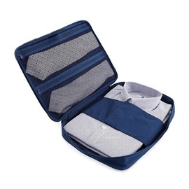 HelloGO Shirt Case, Clothes Storage Case, Storage Bag, Small Items, Compact, Waterproof, For Business, Travel, Business Trips, Stores 2 to 4 Pieces, Includes Folding Plates (Navy)