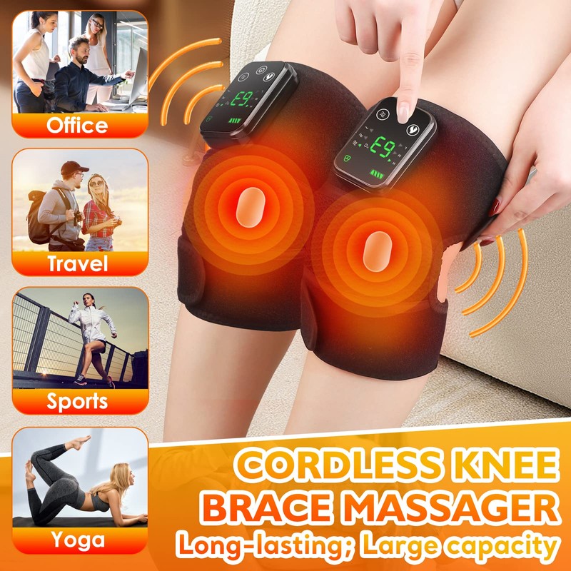 Cordless Heated Knee Massager, 2PC Heating Shoulder Support Brace Wrap