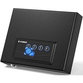 XDeer Gun Safe, Biometric Gun Safe for Pistols, Quick-Access Handgun Firearm Safety Box with Upgraded Fingerprint & Keypad & Key for Home Bedside Nightstand Car