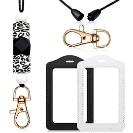 Lanyards with 2 ID Badge Holders Silicone Beaded Lanyard Breakaway Neck Lanyard Leather ID Holder for Teacher Women Students (Cute Style)