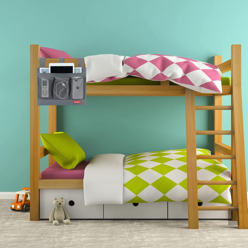 Falaku Hanging Bedside Caddy,Bedside Organizer Caddy for Bed Rails(4 Pockets-Grey)