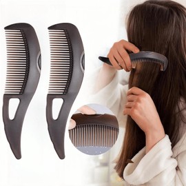 Plastic Hair Comb, Scalp Massage & Dandruff Remover Hair Comb, Set of 2, Hollow Construction Design Cleaning Comb, Brown