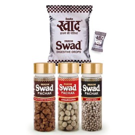 Swad MAHA SAVER PACK- Swad 200 Candy Pouchwith 3 premium bottles of Swad Pachak - ANARDANA, JEERA GOLI & KHATTA MEETHA KHAJOOR (Pack of 3)