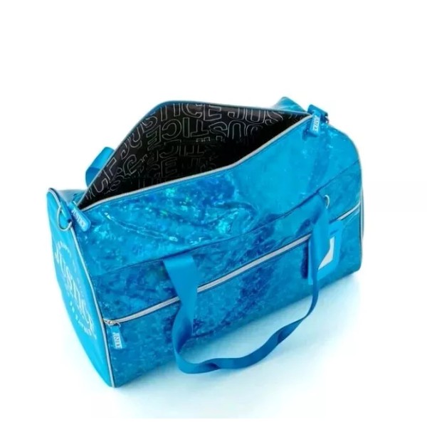 Justice Cracked Holographic Duffle Bag For Girls Adjustable Blue Color.