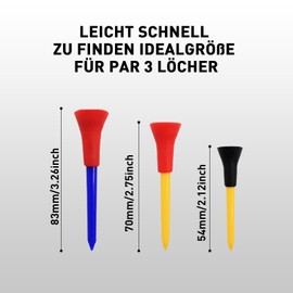 FINGER TEN Golf Tees Plastic Tee 50 Count 83 mm One Size or Multiple Sizes Mixed Height Long Short Multicoloured Rubber Cushion White Orange Red for Men Women Children Gift Pack